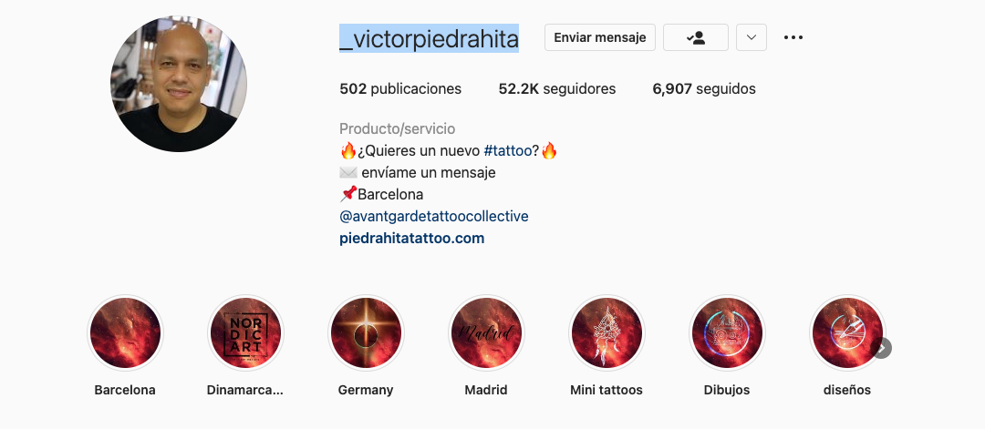 Instagram de Tatuador en Barcelona Victor Piedrahita